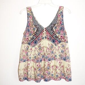 Francesca’s Blue Rain Yellow Floral Swing Tank Top